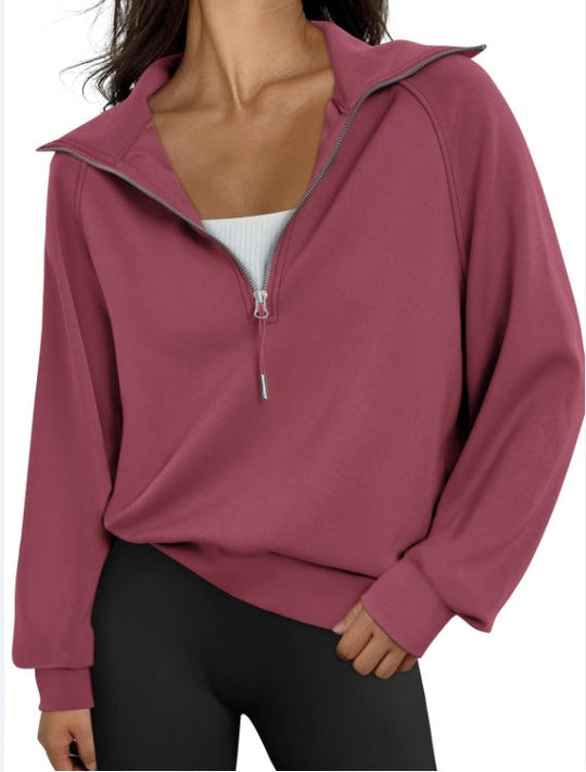 Damen lässiger Sweatpullover mit hohem Kragen und Reißverschluss