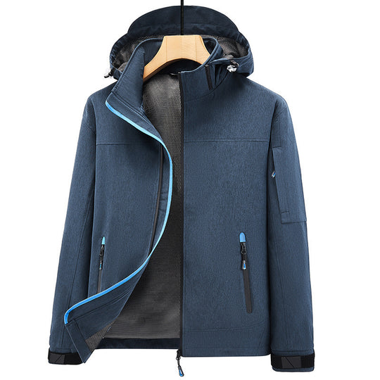 Herren Wetterresistente Softshell-Outdoorjacke mit Kapuze, hohem Kragen und verschweißten Nähten Shop Nory