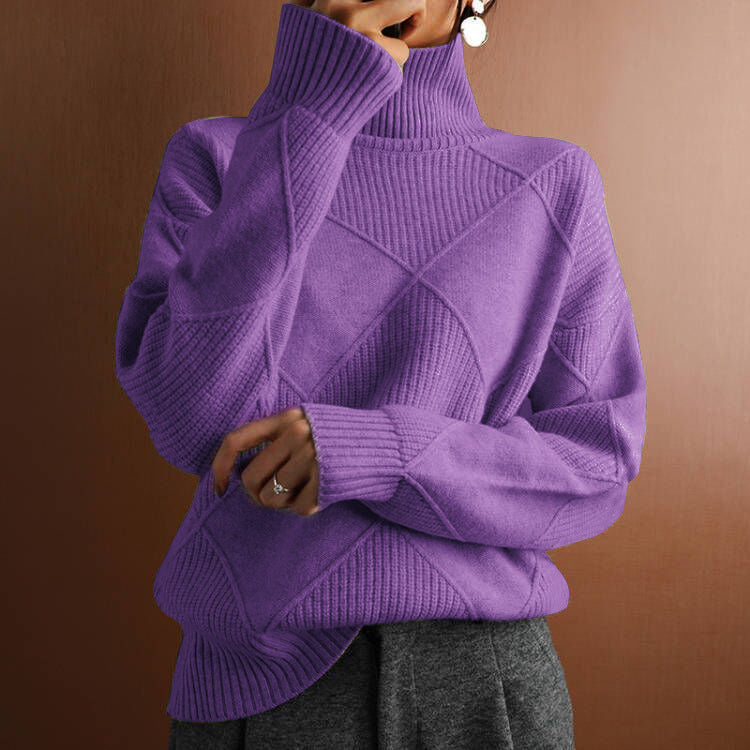 Damen nan weit geschnittener Strickpullover mit hohem Rollkragen und Rautenmuster Shop Nory