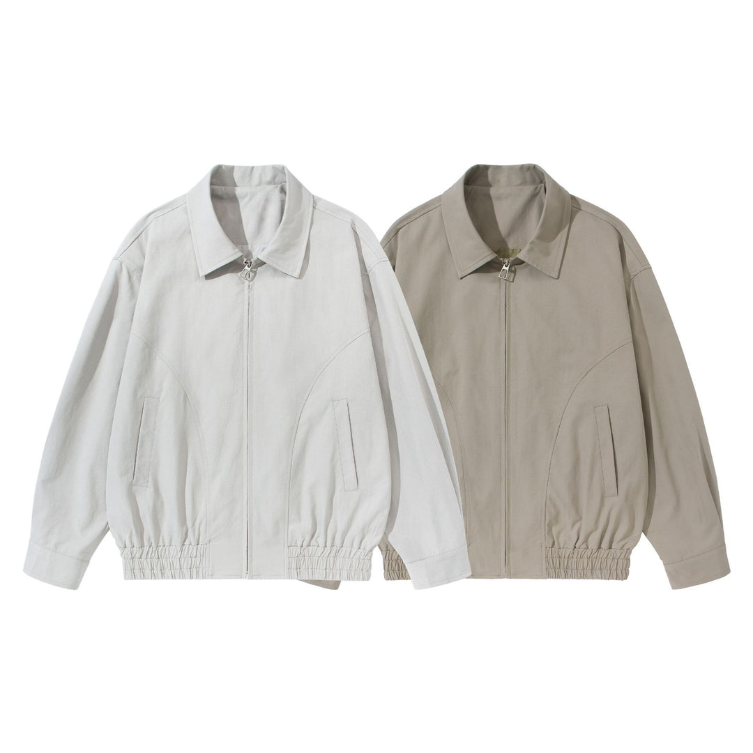 Unisex Kurz geschnittene Boxy-Blousonjacke mit Hemdkragen, verdecktem Reißverschluss und gerafftem Saum Shop Nory