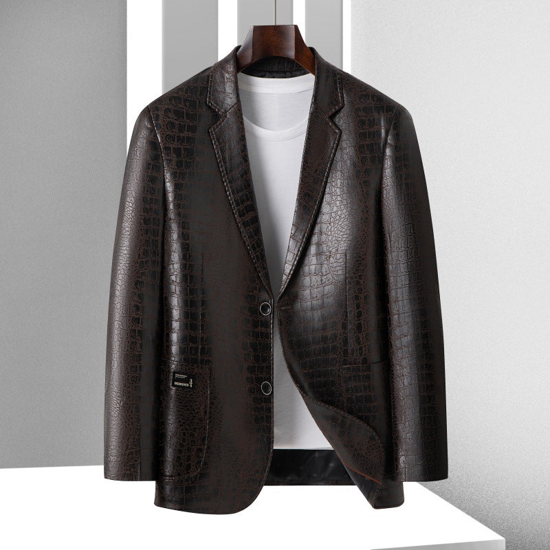 Herren Blazer mit Krokoprägung aus veganem Leder und Zweiknopf-Silhouette Shop Nory