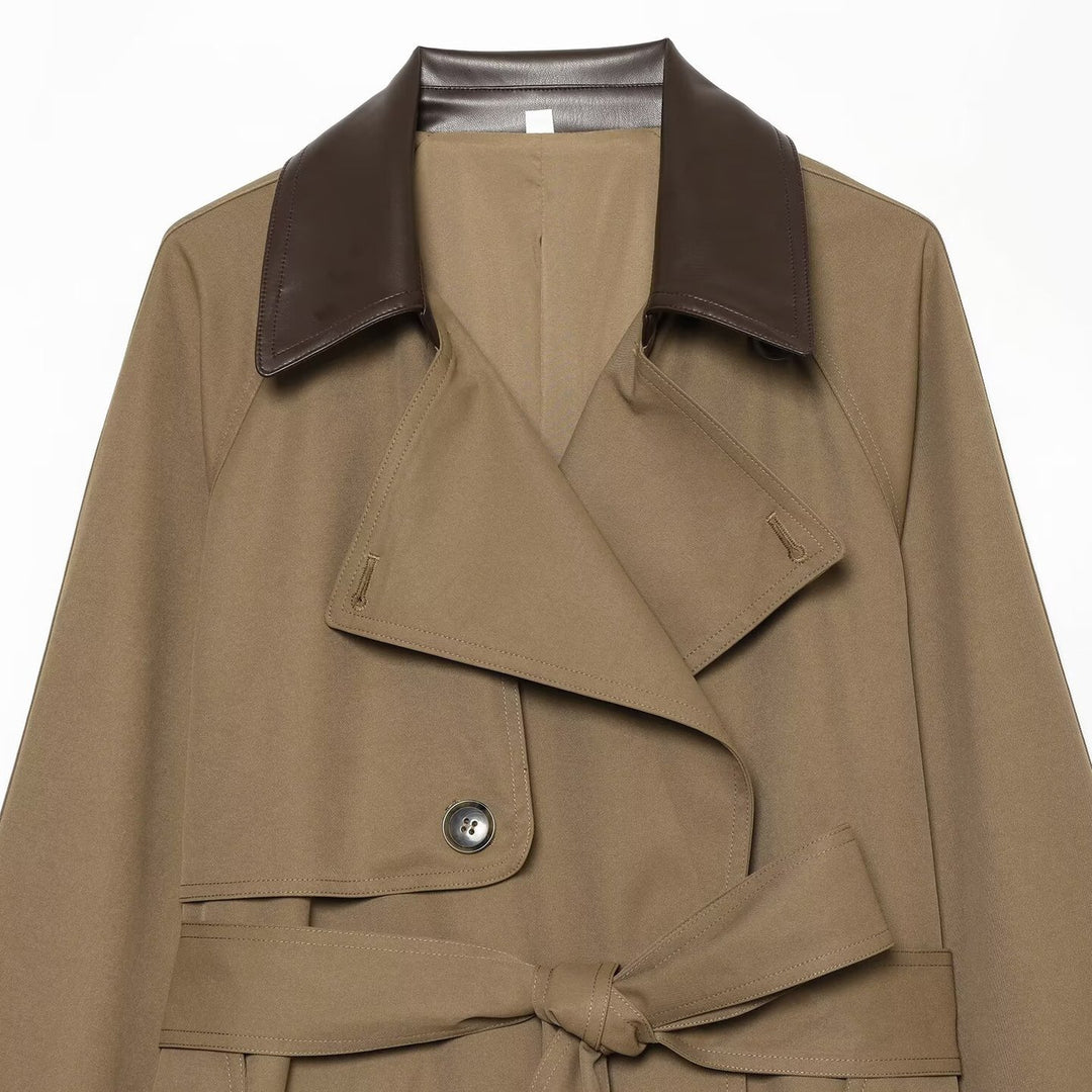 Damen Kurzer Trenchcoat mit Taillengürtel und Kontrastkragen Shop Nory