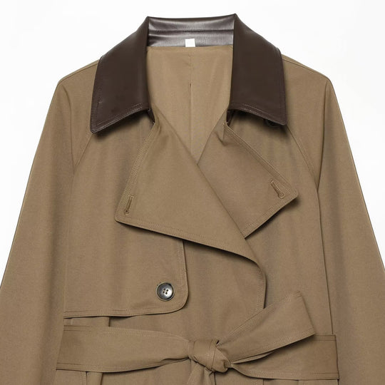 Damen Kurzer Trenchcoat mit Taillengürtel und Kontrastkragen Shop Nory