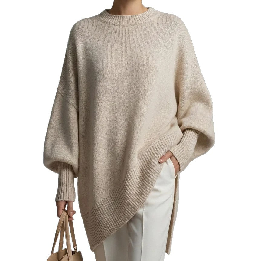 Damen Oversize Longline Feinstrick-Pullover mit Raglanärmeln und geripptem Saum Shop Nory