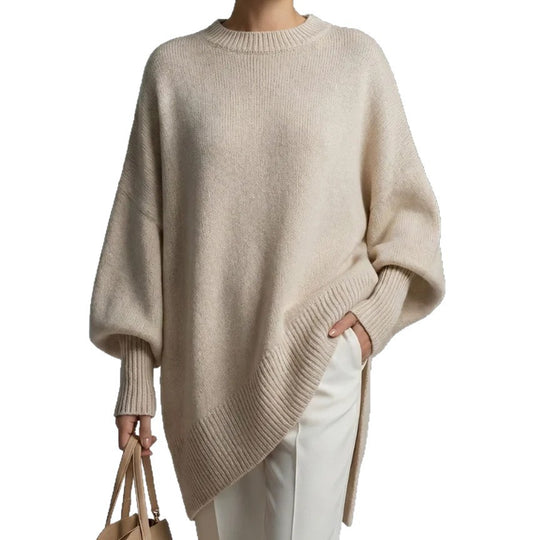 Damen Oversize Longline Feinstrick-Pullover mit Raglanärmeln und geripptem Saum Shop Nory