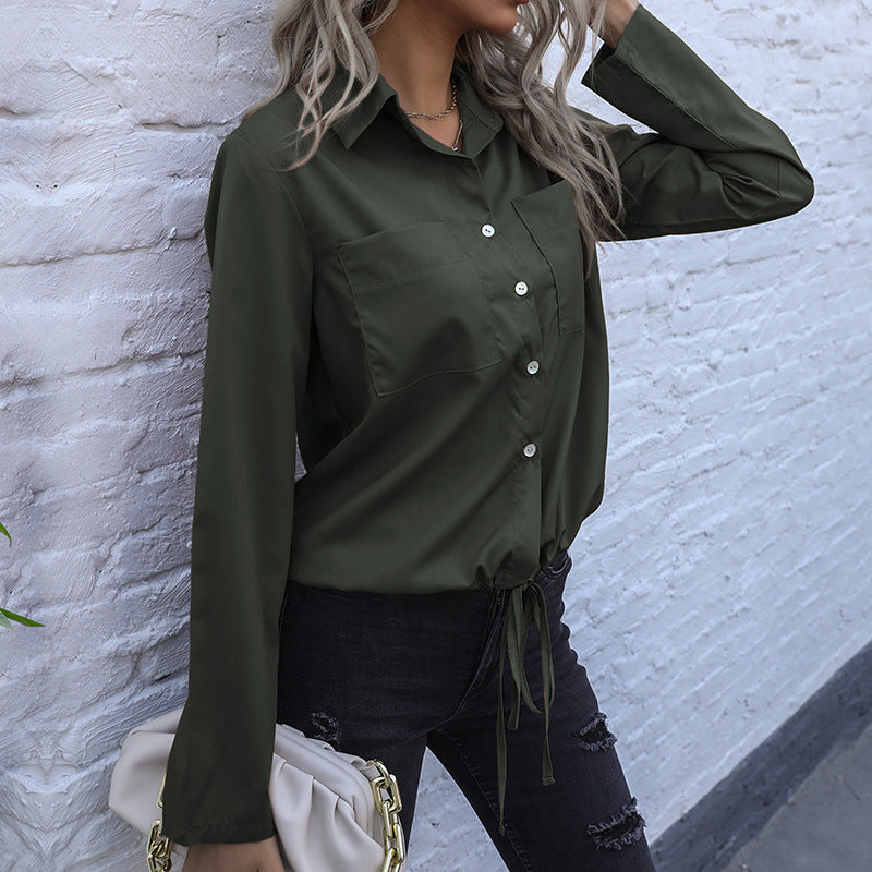 Damen Hemdbluse mit Kordelzug, Brusttaschen & lockerer Passform Shop Nory