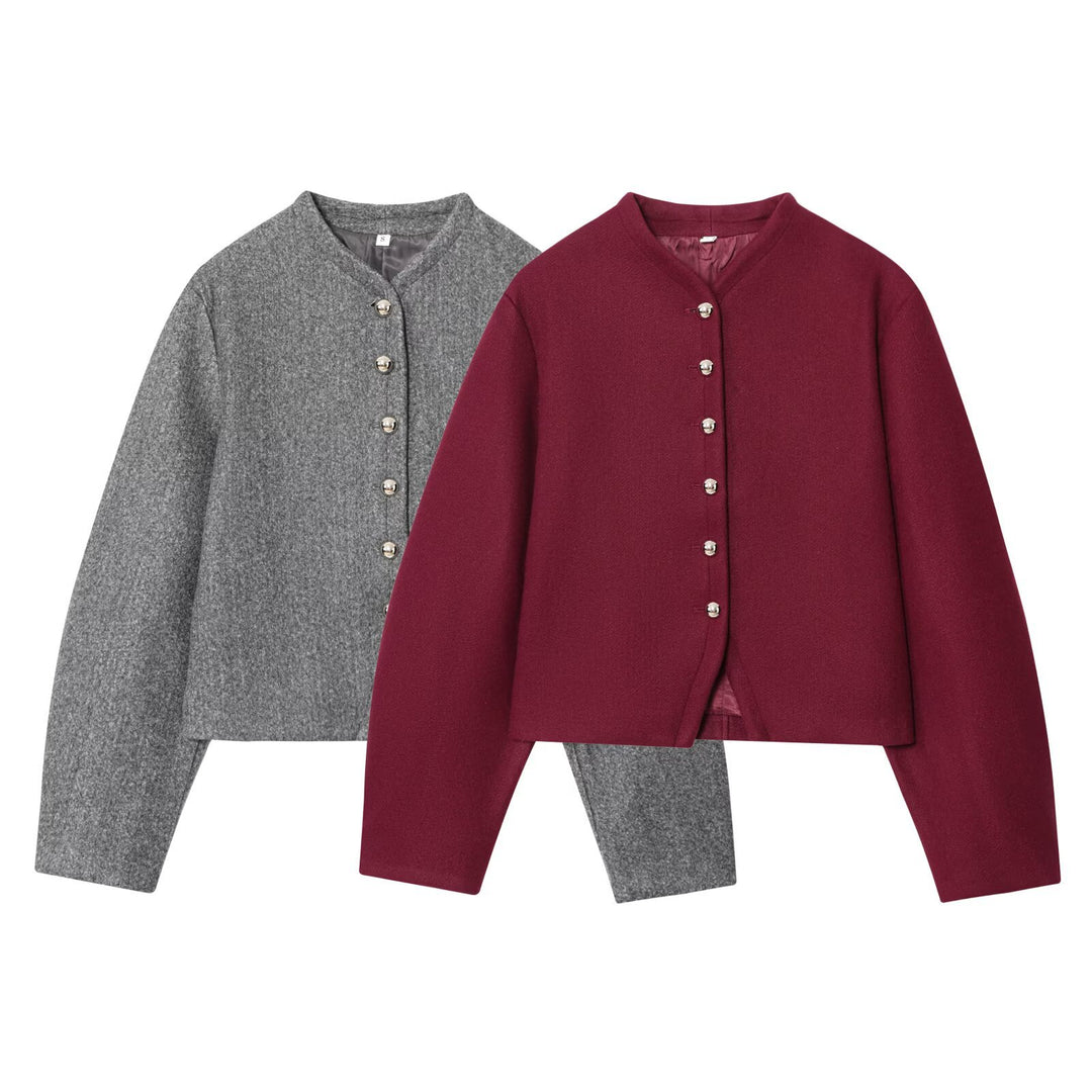 Damen Kurzjacke aus Wollmix mit Rundhals und Zierknopfleiste Shop Nory