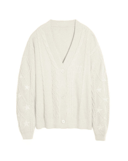 Damen Strickcardigan mit Zopfstrick, Stern‑Stickerei und Glanzfäden Shop Nory