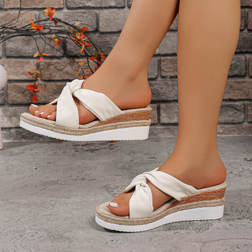 Damen Wedge-Pantoletten mit elegantem Knotendesign und flexiblem Fußbett