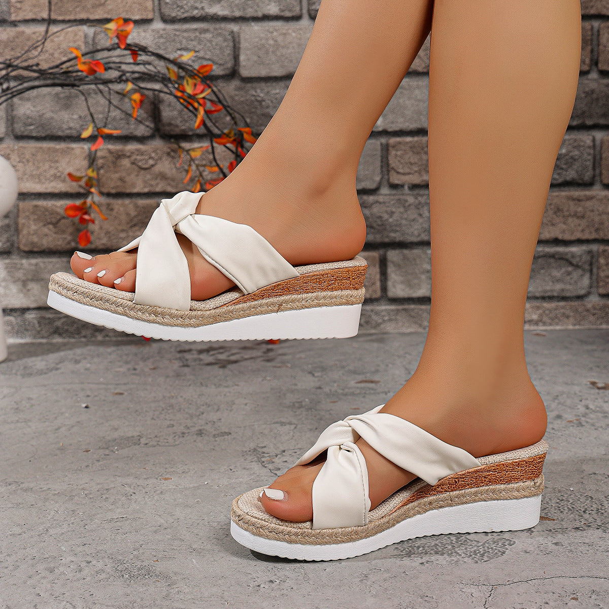 Damen Wedge-Pantoletten mit elegantem Knotendesign und flexiblem Fußbett