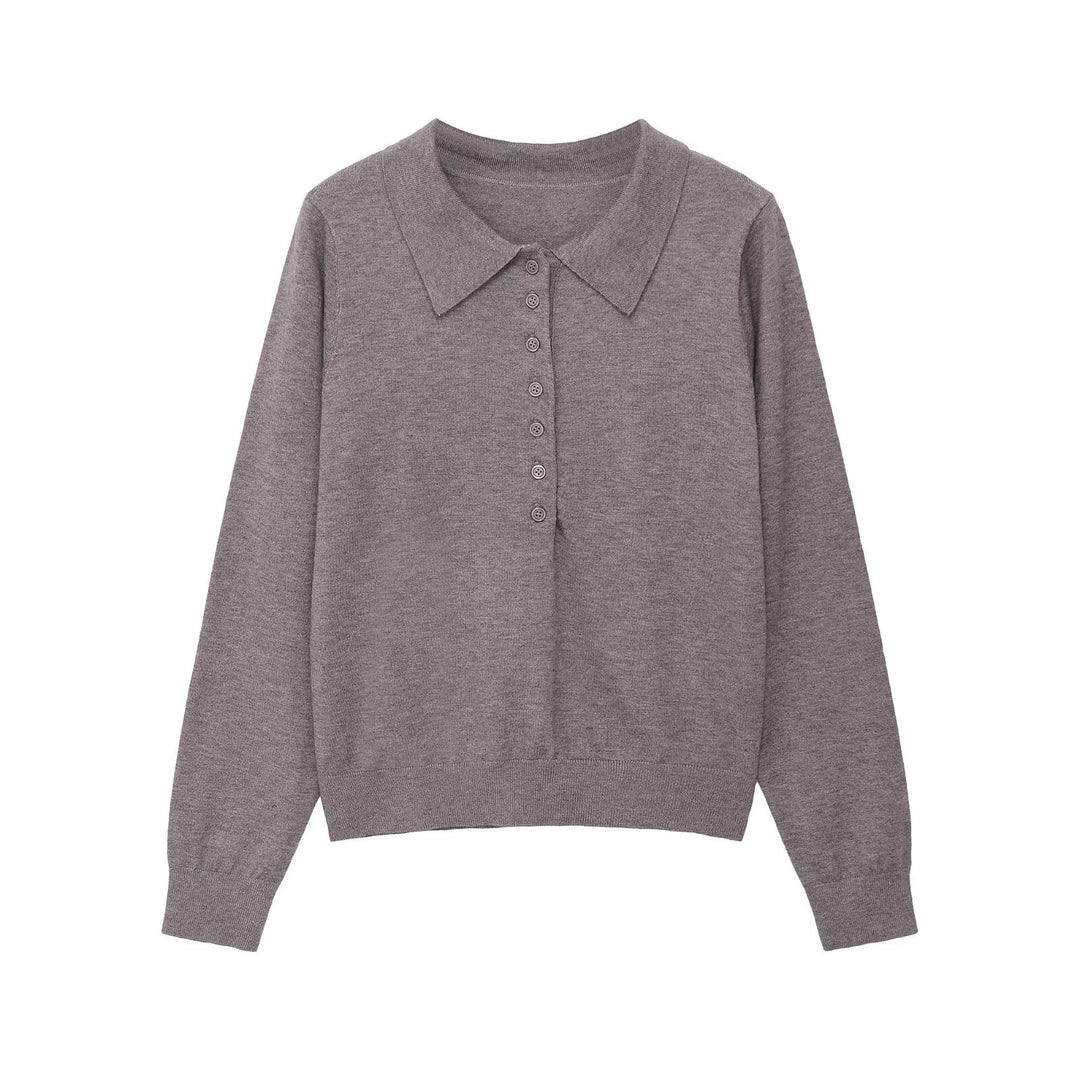 Damen Polokragen-Feinstrickpullover mit Knopfleiste und geripptem Saum Shop Nory