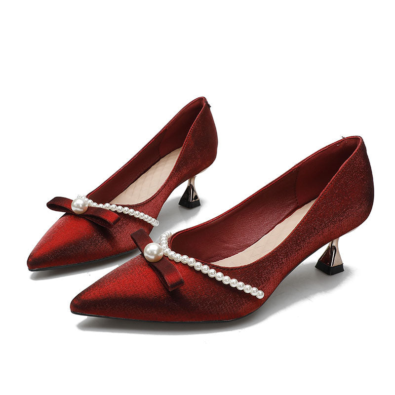 Damen elegante Pumps mit Perlenapplikation und raffinierter Schleife