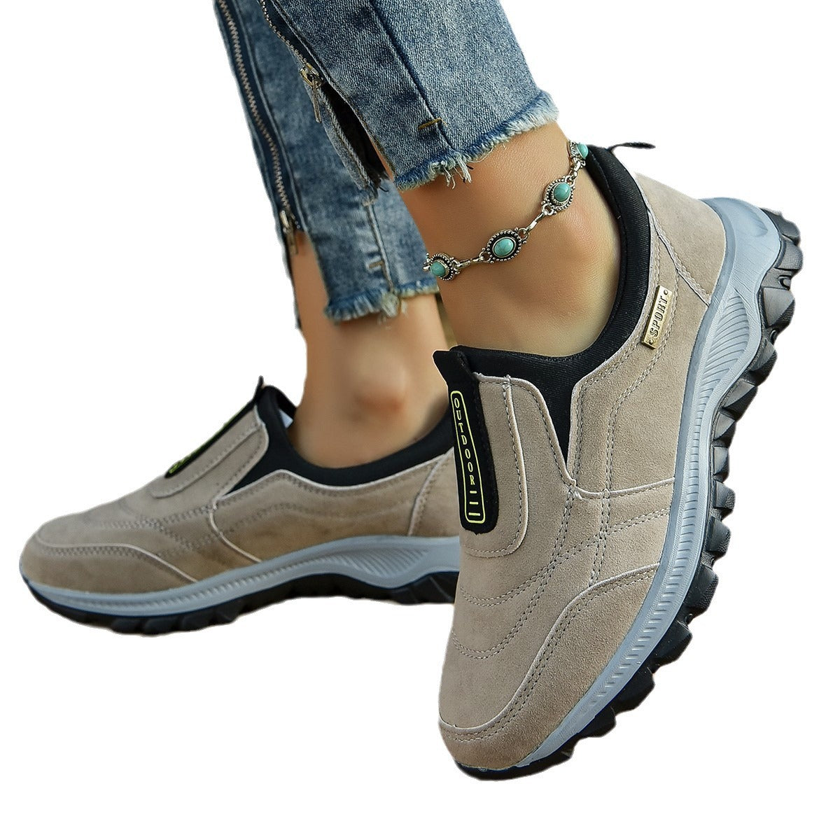 Damen Slip-On Sneakers mit elastischer Einfassung und rutschfester Profilsohle