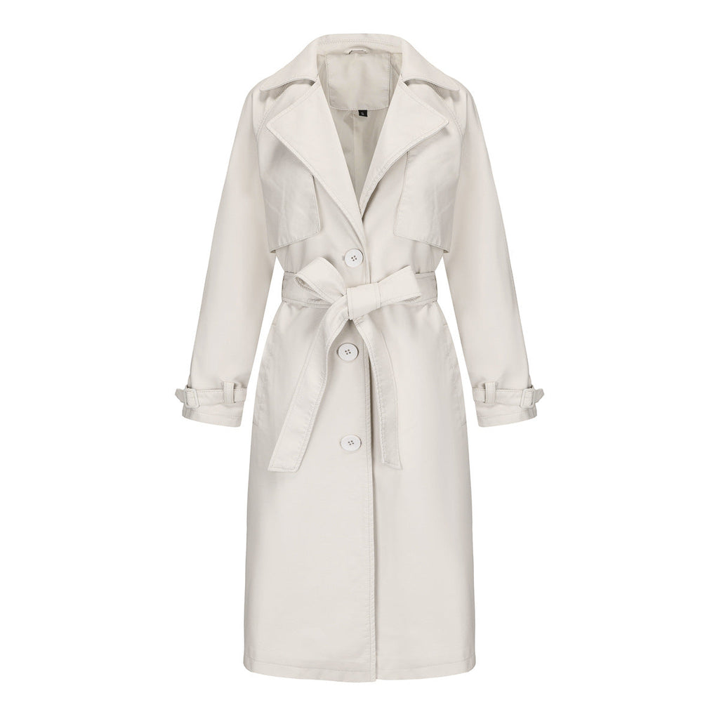 Damen modischer Trenchcoat aus hochwertigem Kunstleder