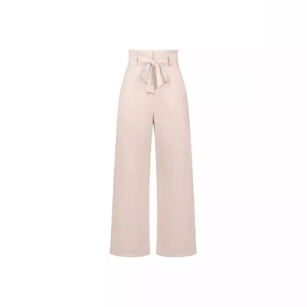 Damen hochtaillierte Paperbag-Hose mit weitem Bein und Taillengürtel Shop Nory