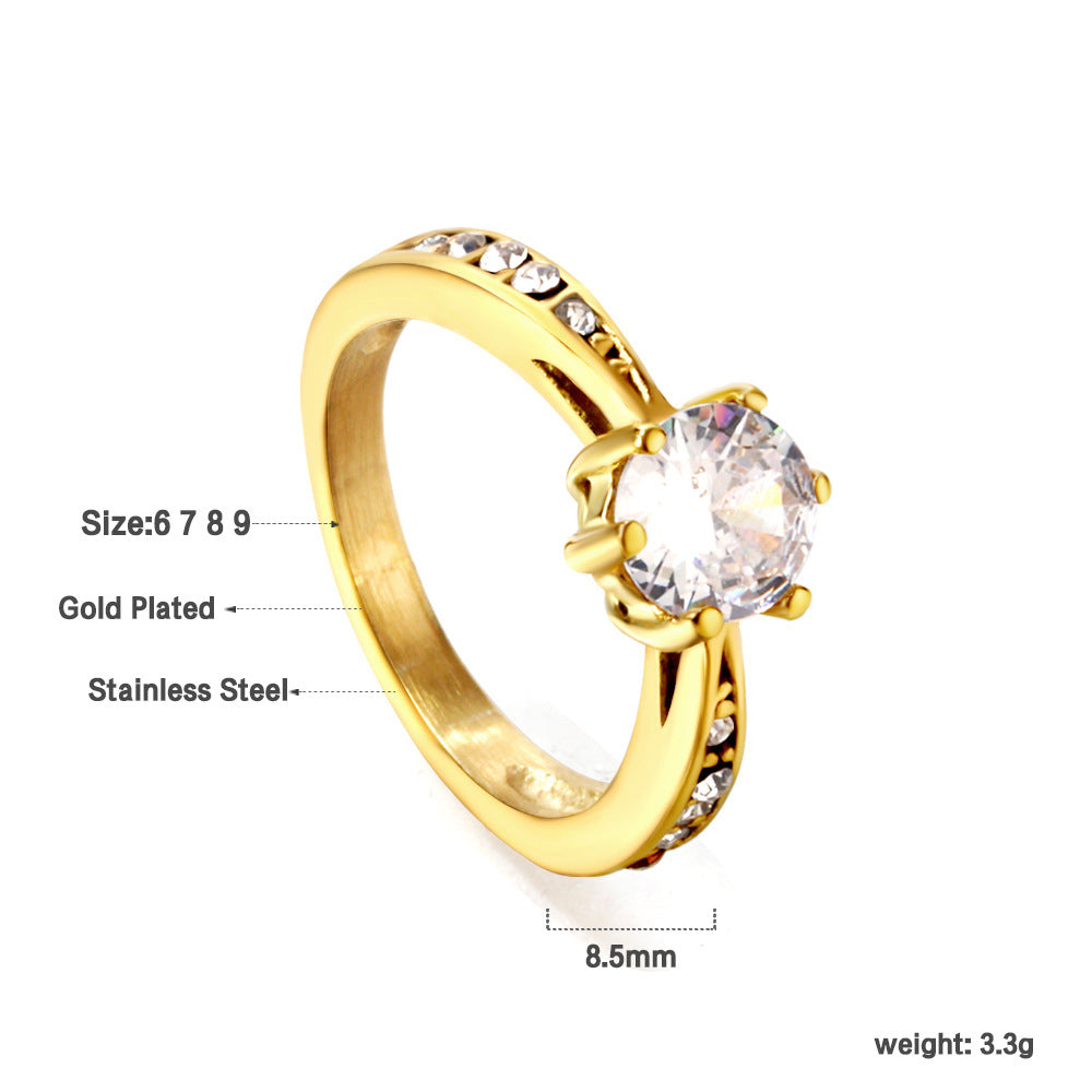 Damen Ring mit brillantem Zirkonia und eleganter Edelstahlfassung Shop Nory