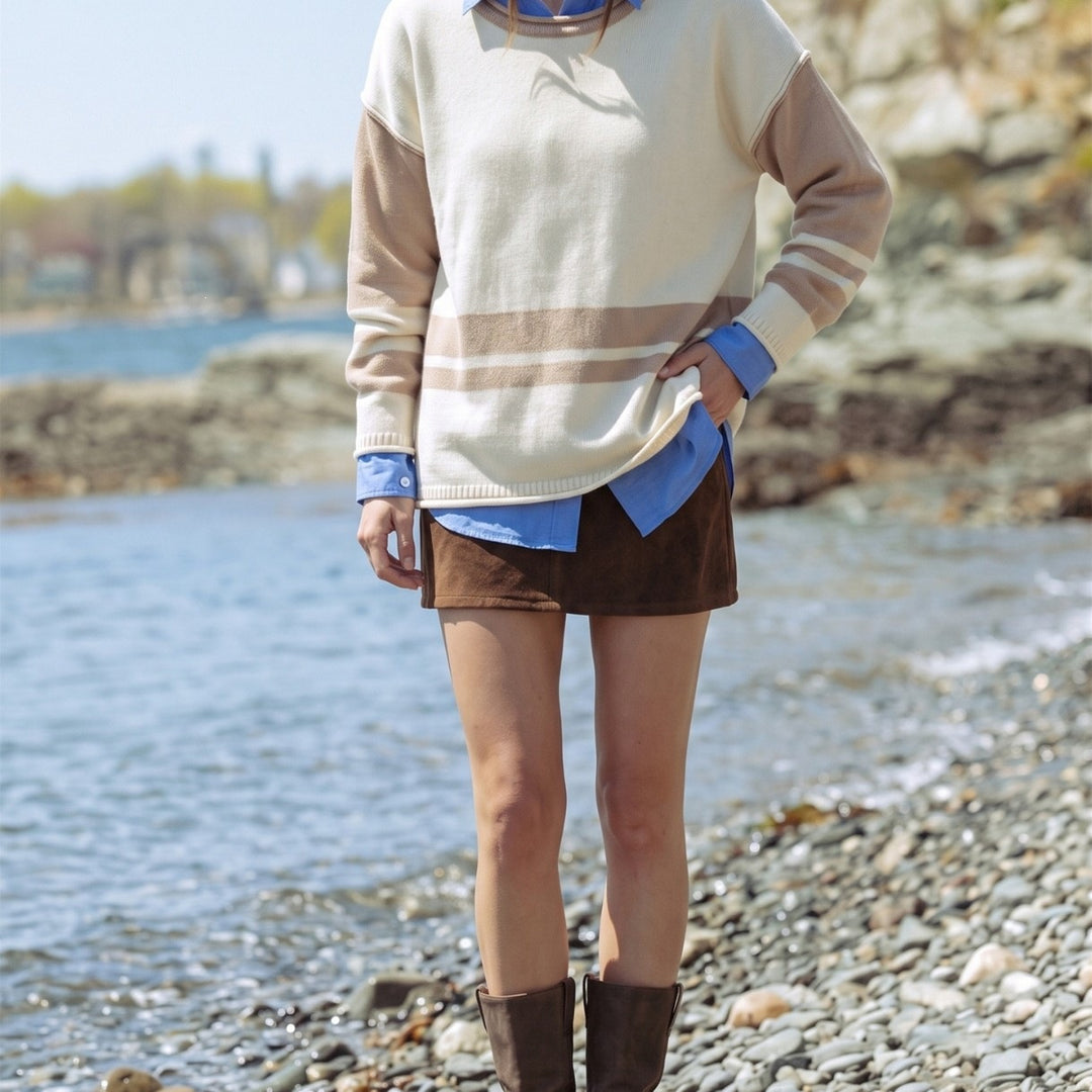 Damen Grobstrick-Pullover mit Paillettenstreifen, Oversize-Schnitt & Rundhalsausschnitt Shop Nory