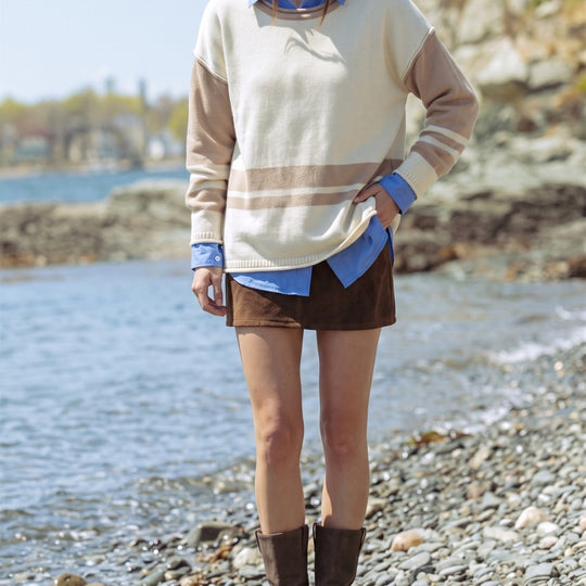 Damen Grobstrick-Pullover mit Paillettenstreifen, Oversize-Schnitt & Rundhalsausschnitt Shop Nory