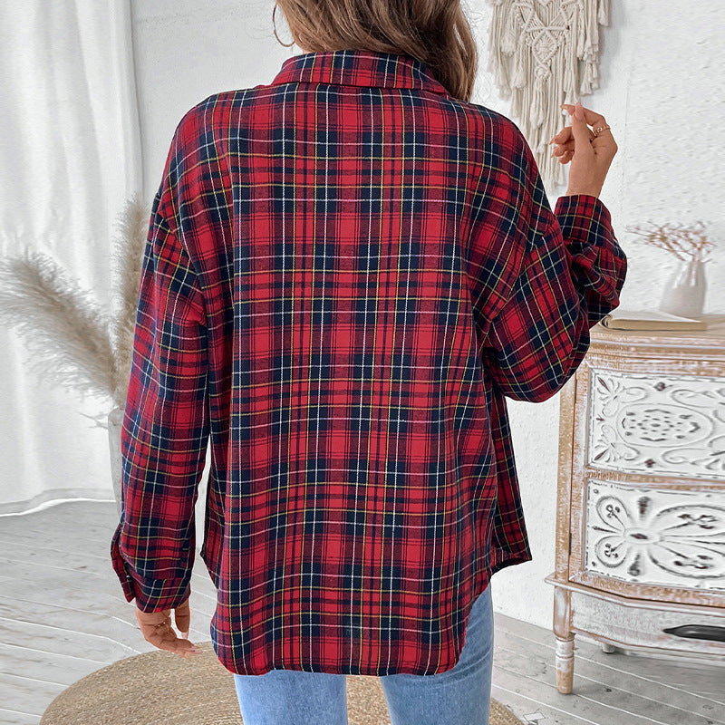 Damen Oversize-Karo-Hemdbluse aus weichem Flanell mit Brusttasche und verlängertem Rückenteil Shop Nory