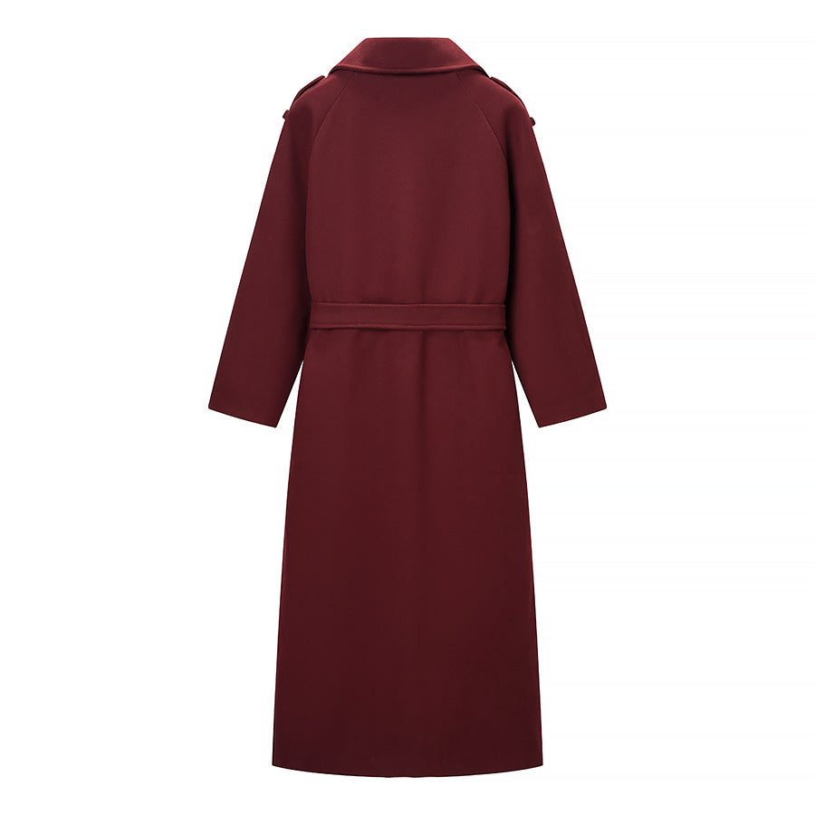 Damen Maxilanger Wollmix-Trenchcoat mit Schulterpasse, Bindegürtel und Krempelärmeln Shop Nory