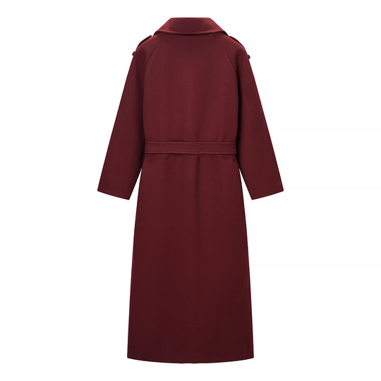 Damen Maxilanger Wollmix-Trenchcoat mit Schulterpasse, Bindegürtel und Krempelärmeln Shop Nory