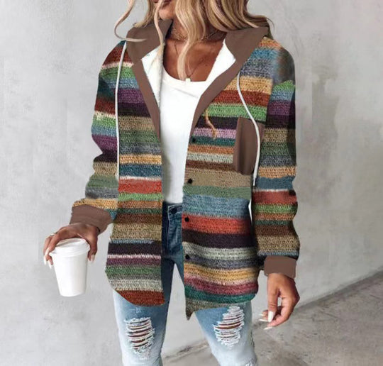 Damen Kapuzencardigan mit Streifen und Druckknopfblende Shop Nory