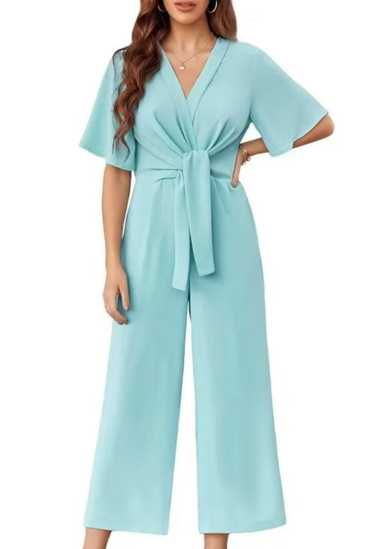 Damen eleganter Jumpsuit mit tiefem V-Ausschnitt und Poncho-Ärmeln