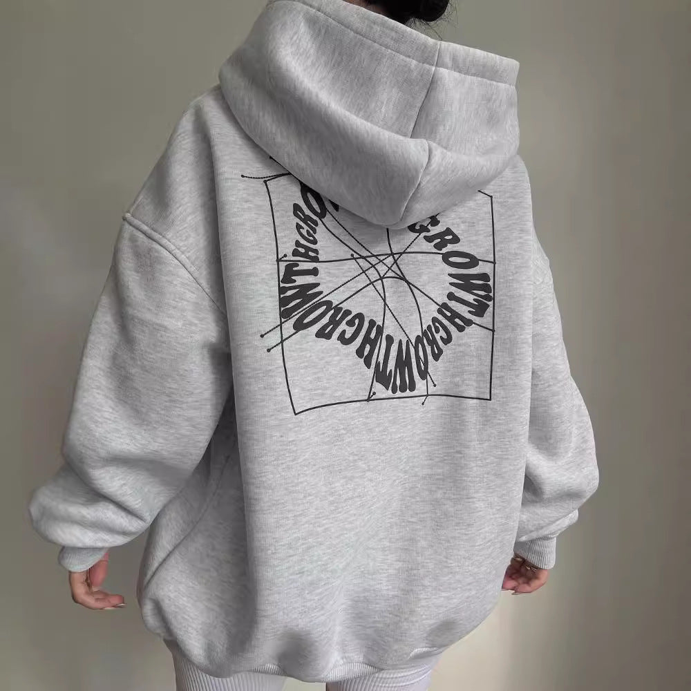 Damen Oversize Kapuzenpullover mit Grafikprint auf dem Rücken Shop Nory