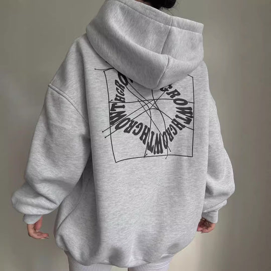 Damen Oversize Kapuzenpullover mit Grafikprint auf dem Rücken Shop Nory