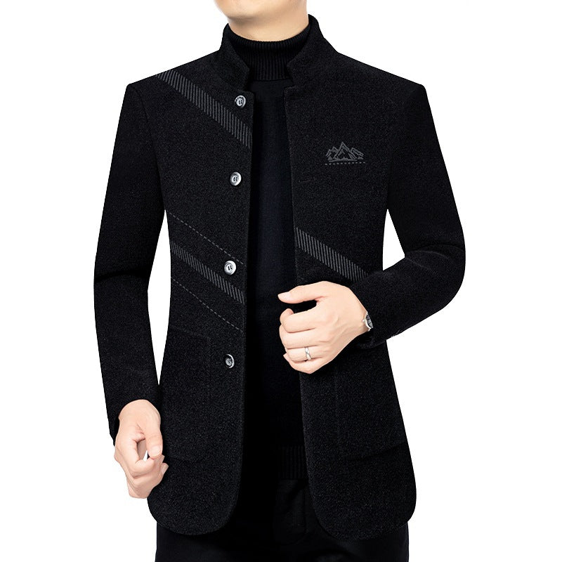 Herren Kurzmantel mit Stehkragen aus Wollmix und diagonalem Struktur-Design Shop Nory