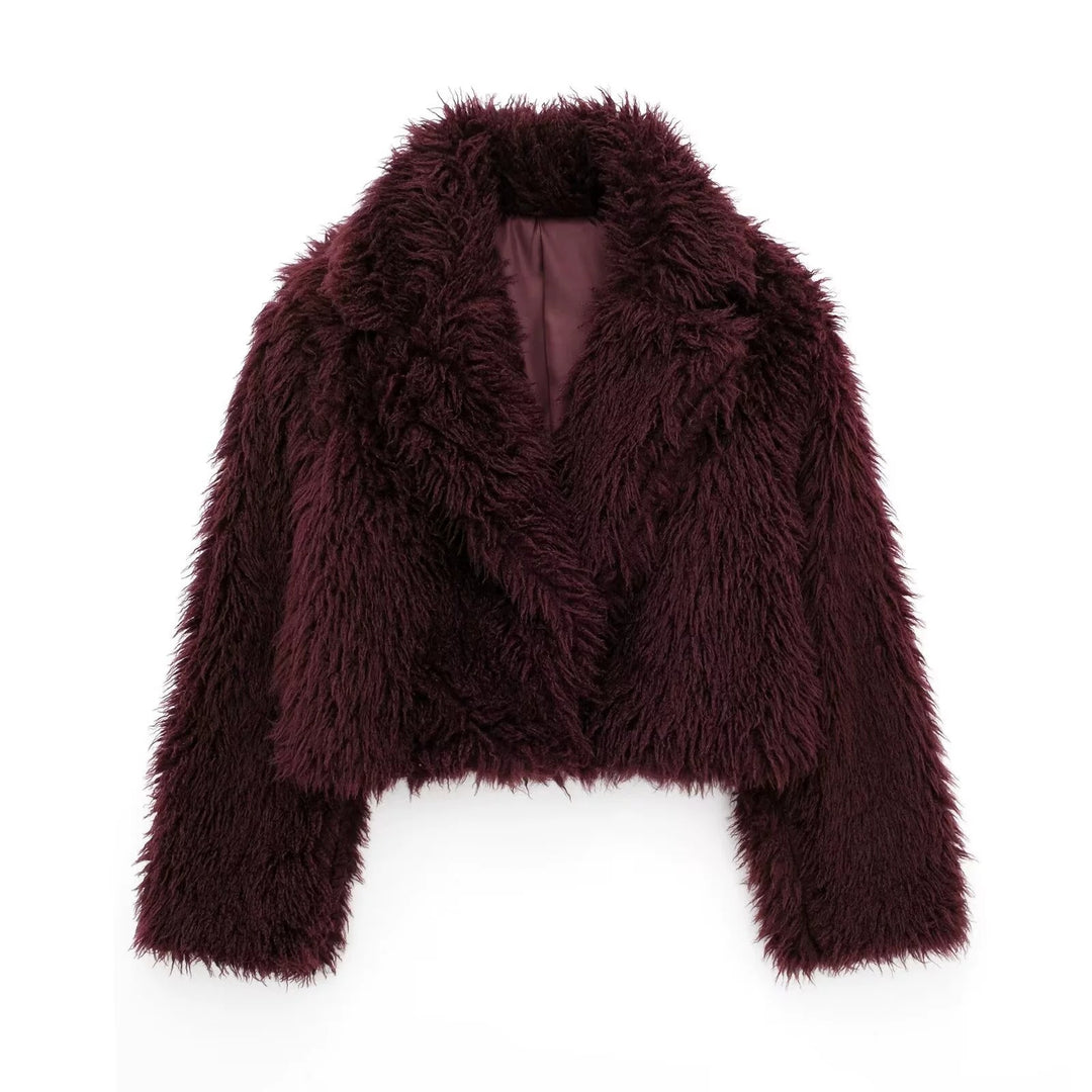 Damen Kurzjacke im Cropped‑Schnitt aus fluffigem Hochflor‑Faux‑Fur mit tiefem Schalkragen Shop Nory