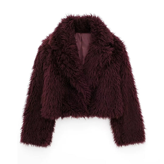 Damen Kurzjacke im Cropped‑Schnitt aus fluffigem Hochflor‑Faux‑Fur mit tiefem Schalkragen Shop Nory