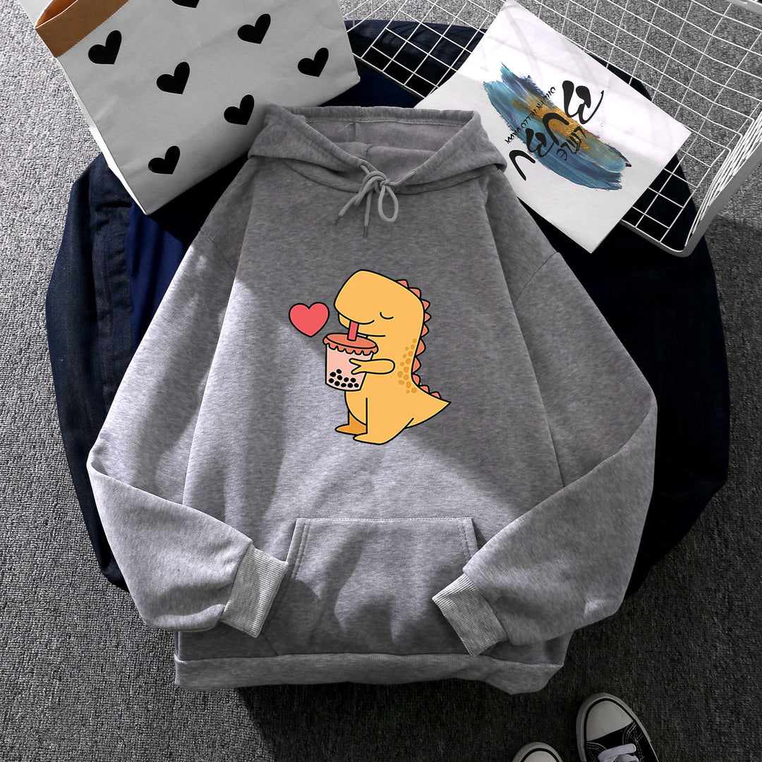 Damen nan niedlicher Kapuzenpullover mit Kängurutasche, oversized Schnitt und Bubble‑Tea Corgi-Print Shop Nory