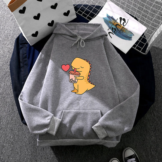 Damen nan niedlicher Kapuzenpullover mit Kängurutasche, oversized Schnitt und Bubble‑Tea Corgi-Print Shop Nory