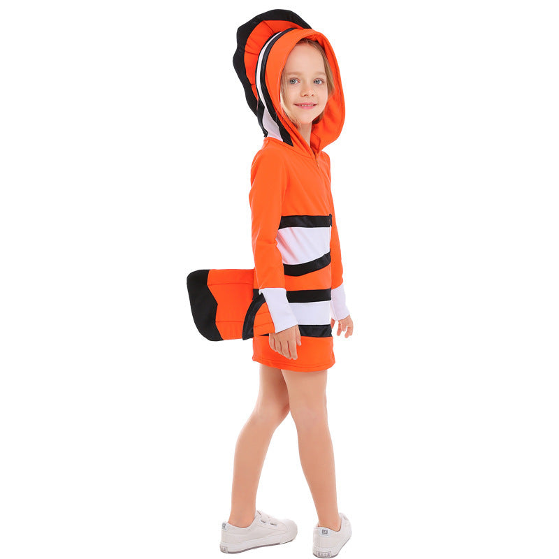 Damen Tierkostüm im Clownfisch-Design mit Kapuze und bunten Akzenten Shop Nory