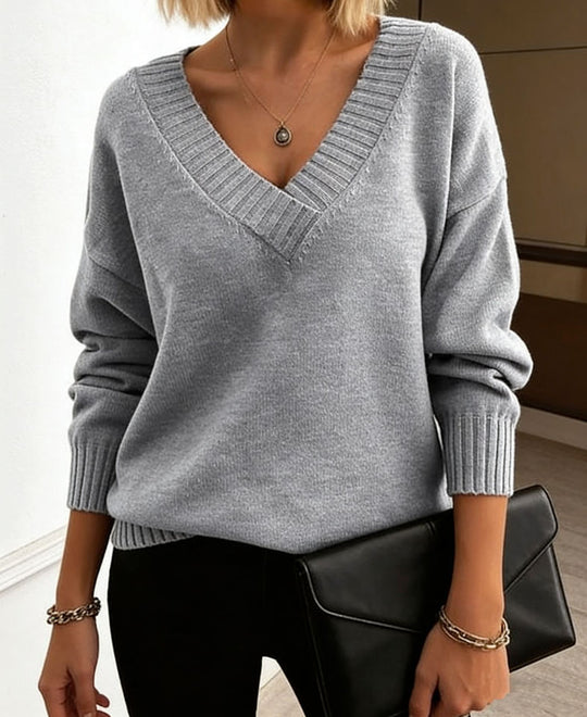 Damen Feinstrickpullover mit tiefem V-Ausschnitt und überschnittener Schulter Shop Nory