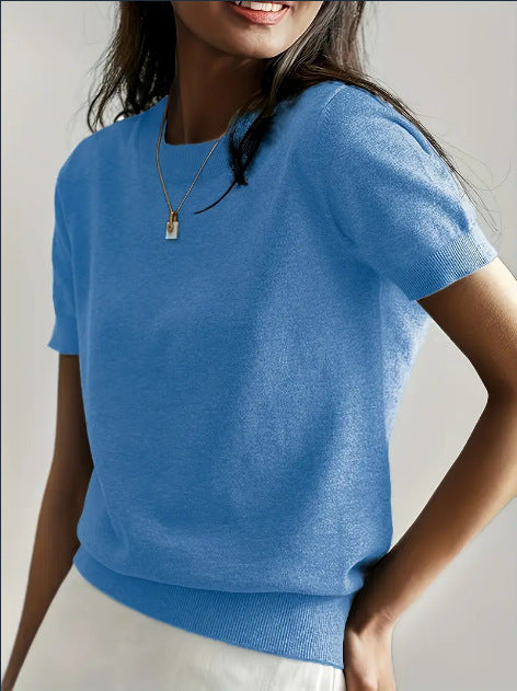 Damen Feinstrickpullover mit Kurzarmiger Silhouette und Weich Fließendem Material