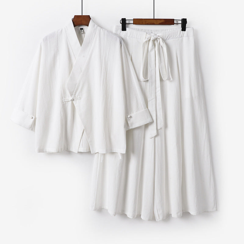 Damen Leichtes Kimono-Loungewear-Set mit V-Ausschnitt dreiviertelärmeln und weiten Palazzo-Hosen Shop Nory