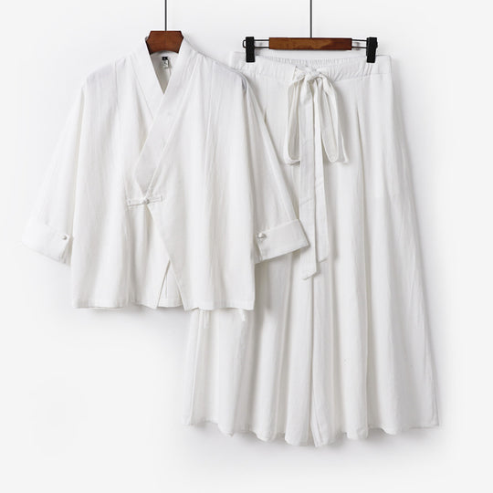 Damen Leichtes Kimono-Loungewear-Set mit V-Ausschnitt dreiviertelärmeln und weiten Palazzo-Hosen Shop Nory