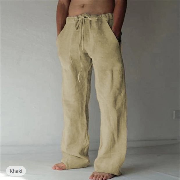 Herren Leinenhose mit weitem Schnitt Kordelzug und Seitentaschen Shop Nory