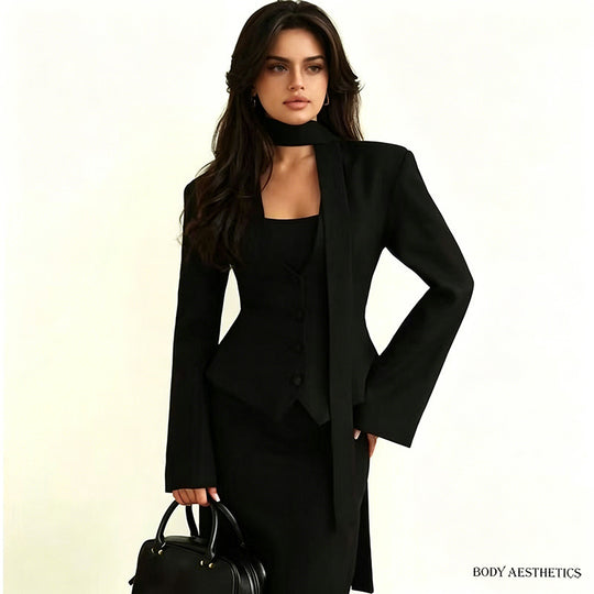 Damen Elegantes tailliertes Blazer-Set mit Weste und Schluppe Shop Nory