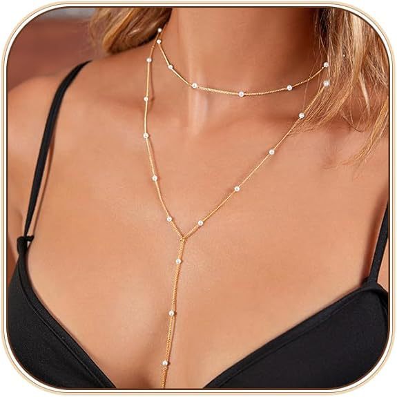 Damen zarte Y-Halskette mit funkelnden Perlen und elegantem Design Shop Nory