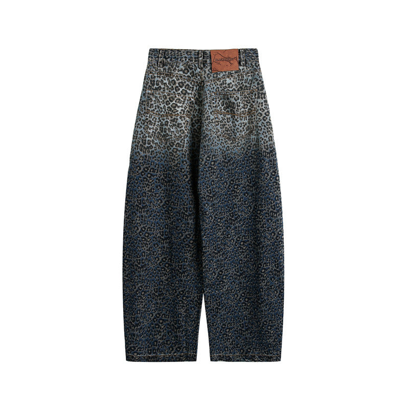 Damen Kurzgeschnittene Weite Jeans mit hoher Taille und Leopardenmuster Shop Nory