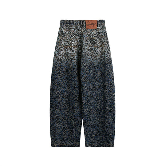 Damen Kurzgeschnittene Weite Jeans mit hoher Taille und Leopardenmuster Shop Nory