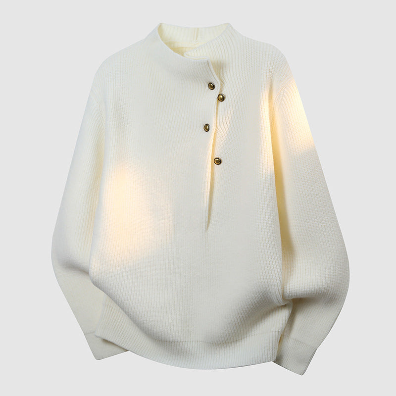 Damen Oversized Feinstrick-Pullover mit asymmetrischer Knopfleiste und Stehkragen Shop Nory