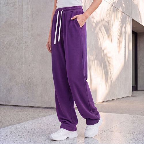 Damen nan weite Loungepalazzo-Hose mit hohem Komfortbund, Kordelzug, seitlichen Eingrifftaschen und dekorativer Seitennaht Shop Nory