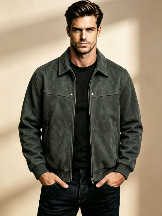 Herren Modische Lederjacke mit klassischem Kragen