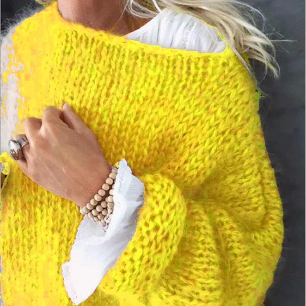 Damen Kurzgeschnitteter flauschiger Grobstrickpullover mit überschnittener Schulter Shop Nory