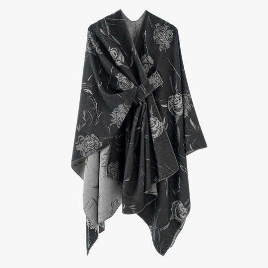 Damen Beidseitig tragbarer Jacquard-Überwurf mit Rosenmuster und Bindegürtel Shop Nory