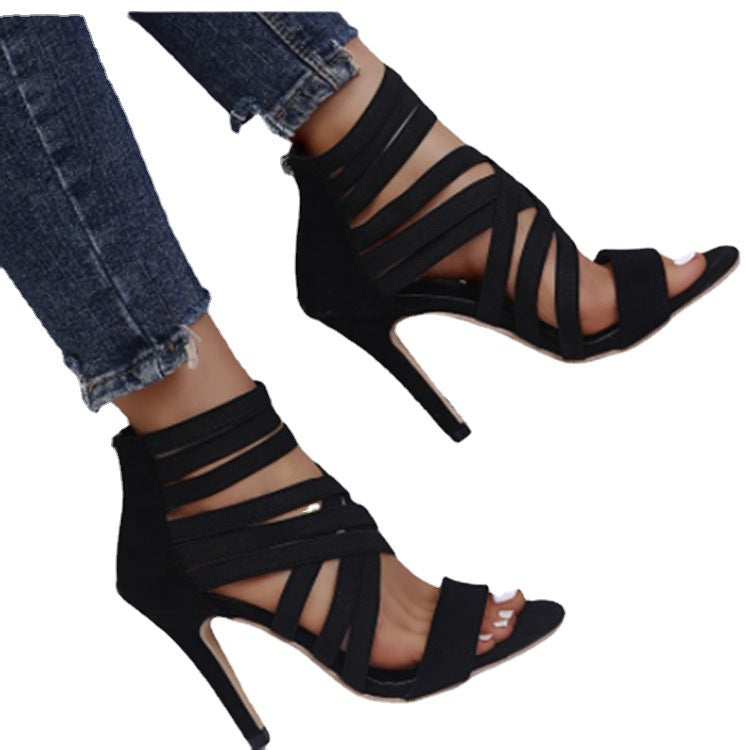 Damen Hochhackige Sandalen mit elastischen Riemen und modischem Schnitt